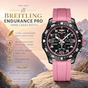 NEW BREITLING ENDURANCE PRO 38MM PINK RUBBER STRAP LADIES WATCH