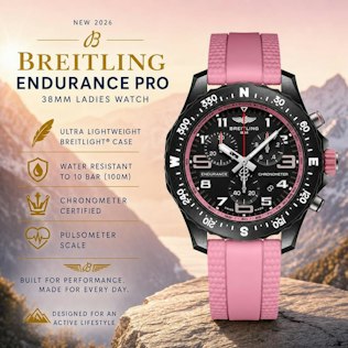 NEW BREITLING ENDURANCE PRO 38MM PINK RUBBER STRAP LADIES WATCH