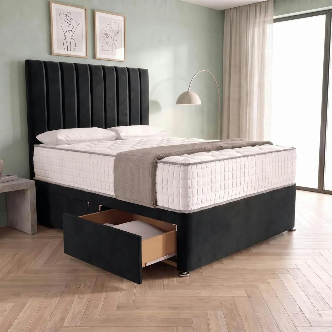 LUXURY DIVAN BED + DRAWERS & MATTRESS - CHOICE OF COLOUR & SIZE