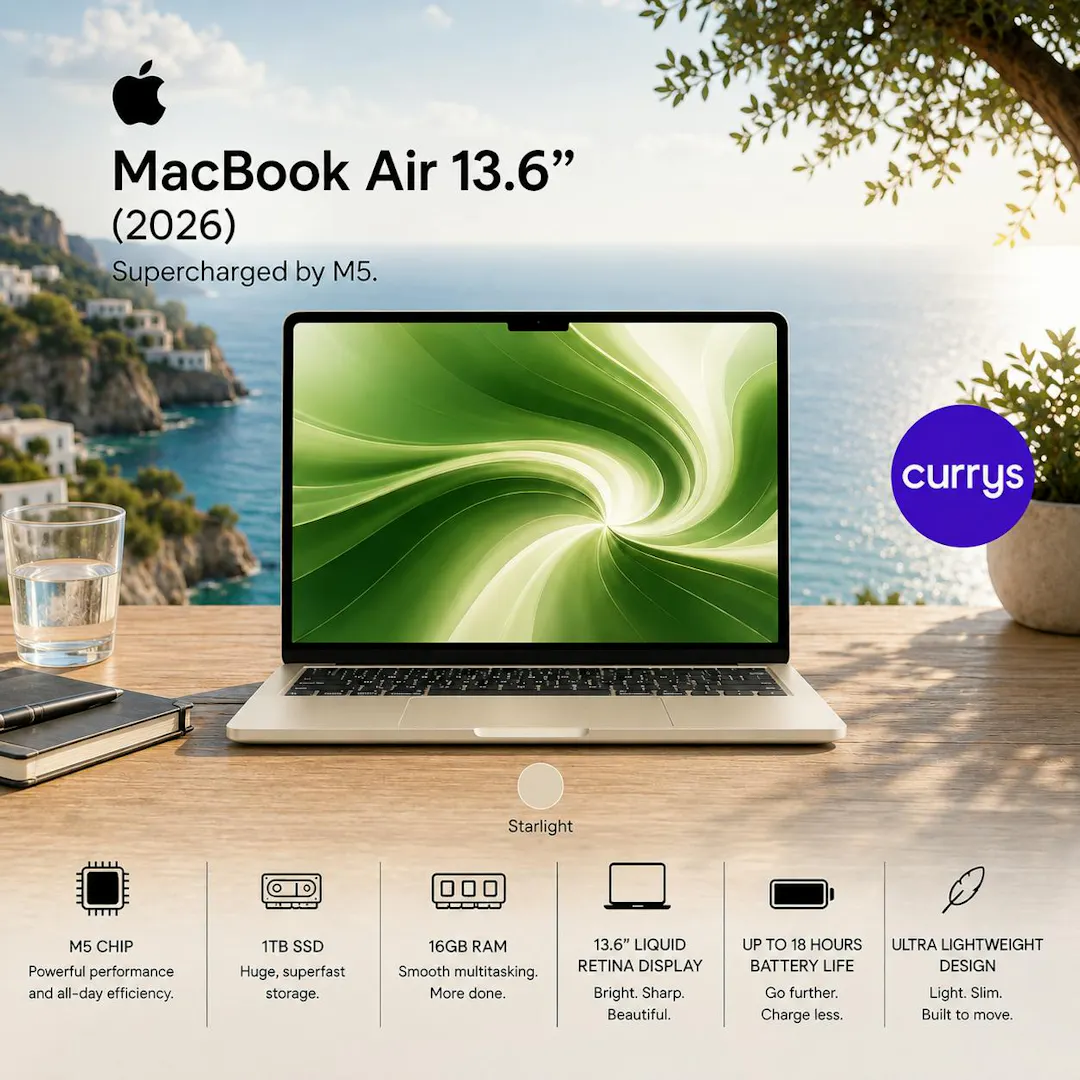 APPLE MACBOOK AIR 13.6" (2026) 1TB STARLIGHT – M5 CHIP, 16GB RAM