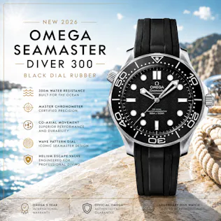 NEW 2026 OMEGA SEAMASTER DIVER 300 BLACK DIAL RUBBER