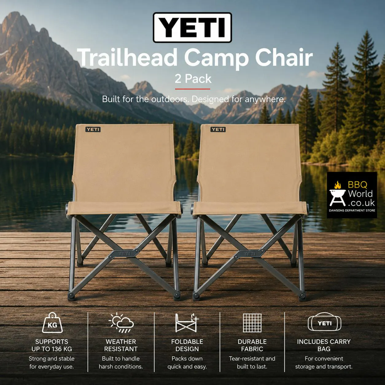 2 X YETI TRAILHEAD FIELD CHAIR - TAN