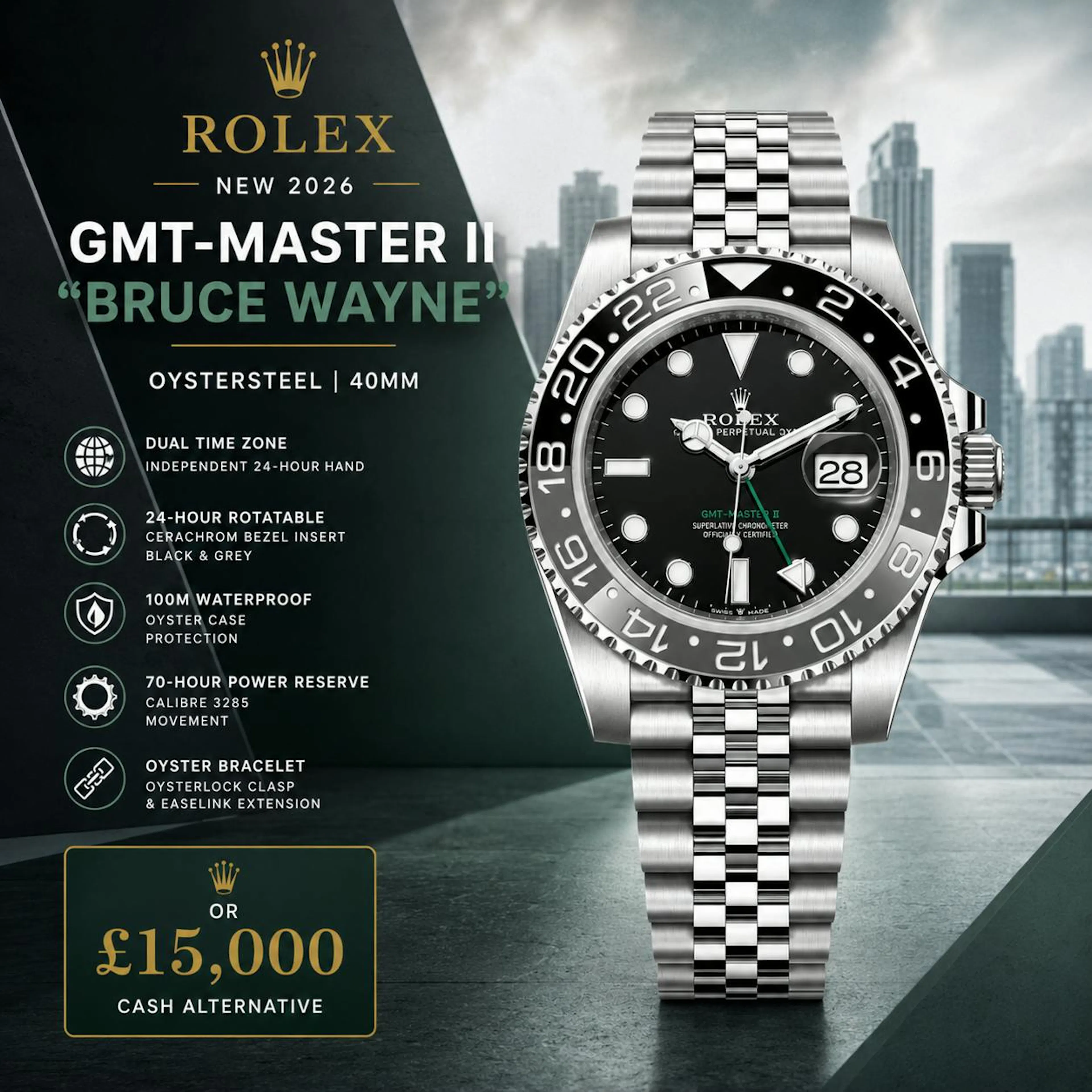 Paul Moore - NEW 2026 ROLEX GMT-MASTER II 'BRUCE WAYNE' 40MM OR £15,000