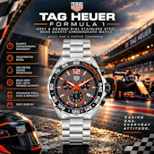 TAG HEUER FORMULA 1 GREY & ORANGE DIAL STAINLESS STEEL CHRONOGRAPH WATCH