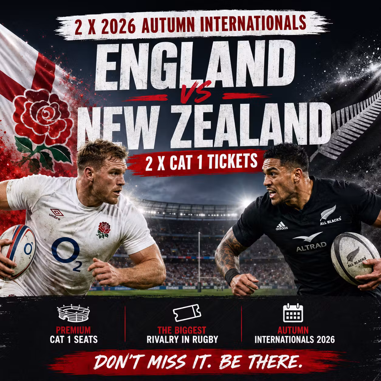 2 X 2026 AUTUMN INTERNATIONALS ENGLAND VS NEW ZEALAND CAT 1 TICKETS