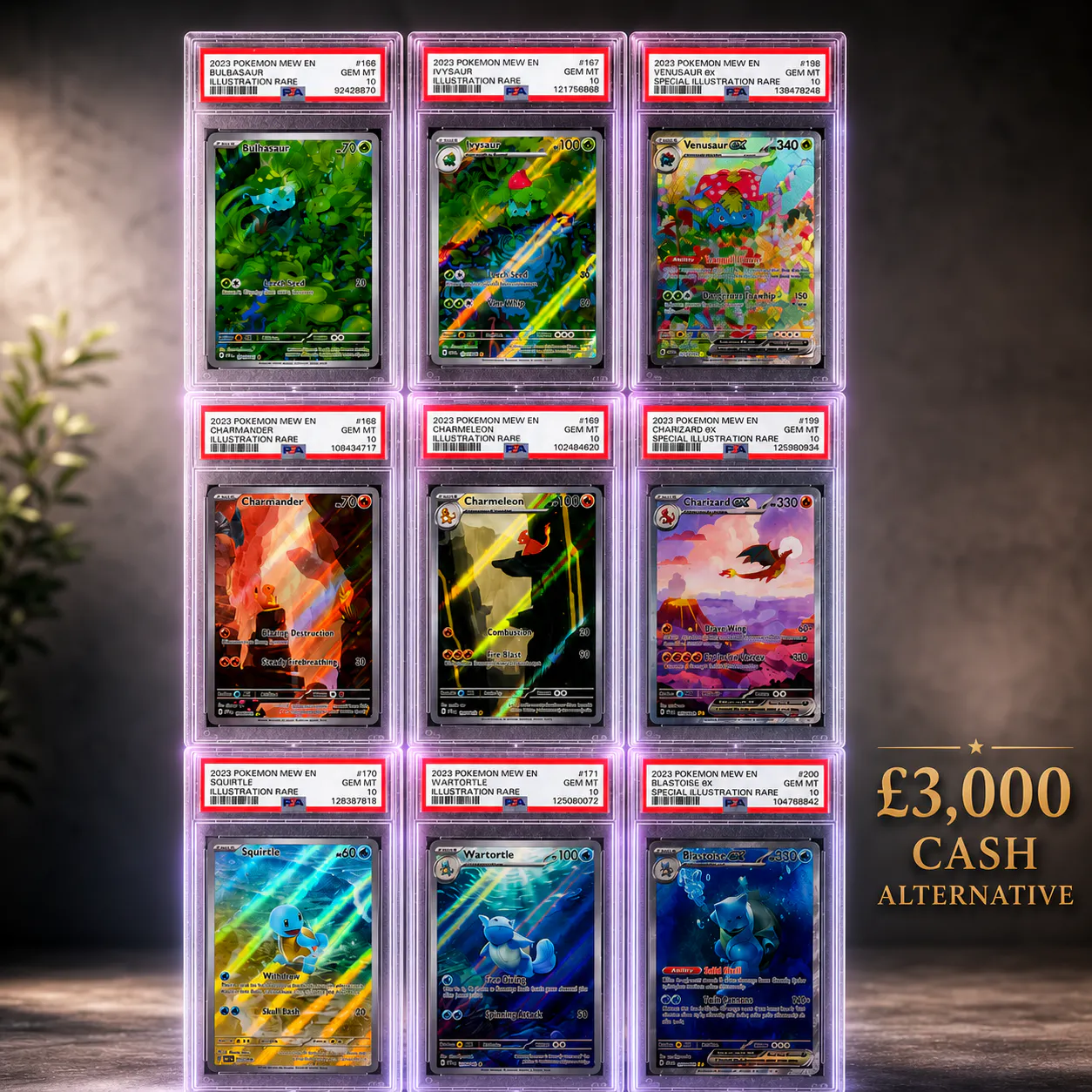 COMPLETE PSA 10 POKÉMON 151 KANTO STARTER EVOLUTION COLLECTION OR £3,000