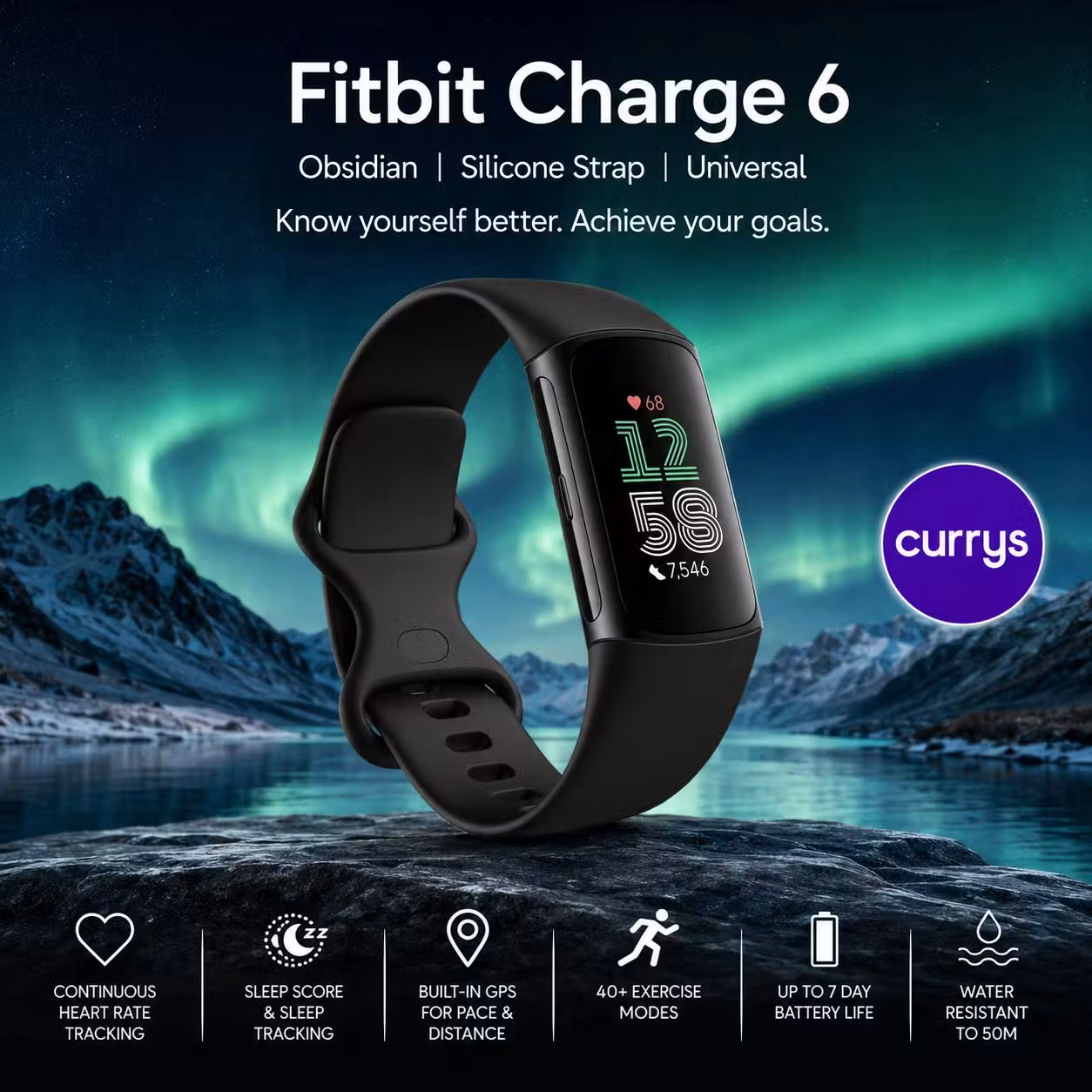 FITBIT CHARGE 6 FITNESS TRACKER - OBSIDIAN/BLACK, SILICONE STRAP, UNIVERSAL