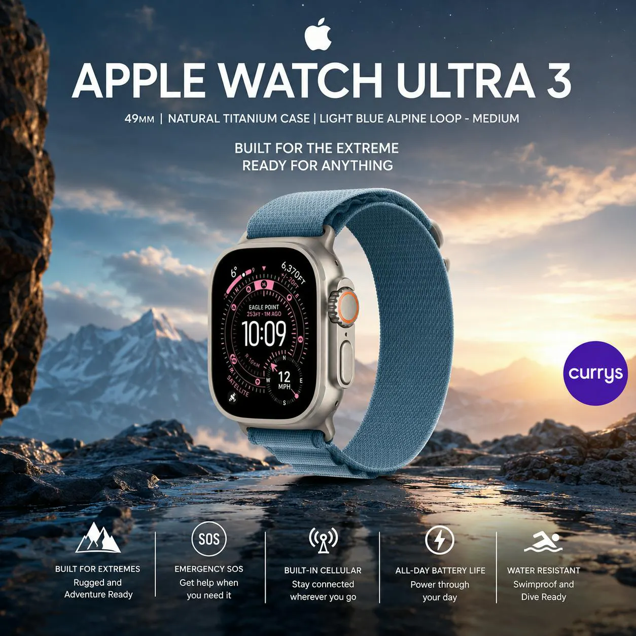 APPLE WATCH ULTRA 3 CELLULAR 49MM – TITANIUM LIGHT BLUE ALPINE LOOP