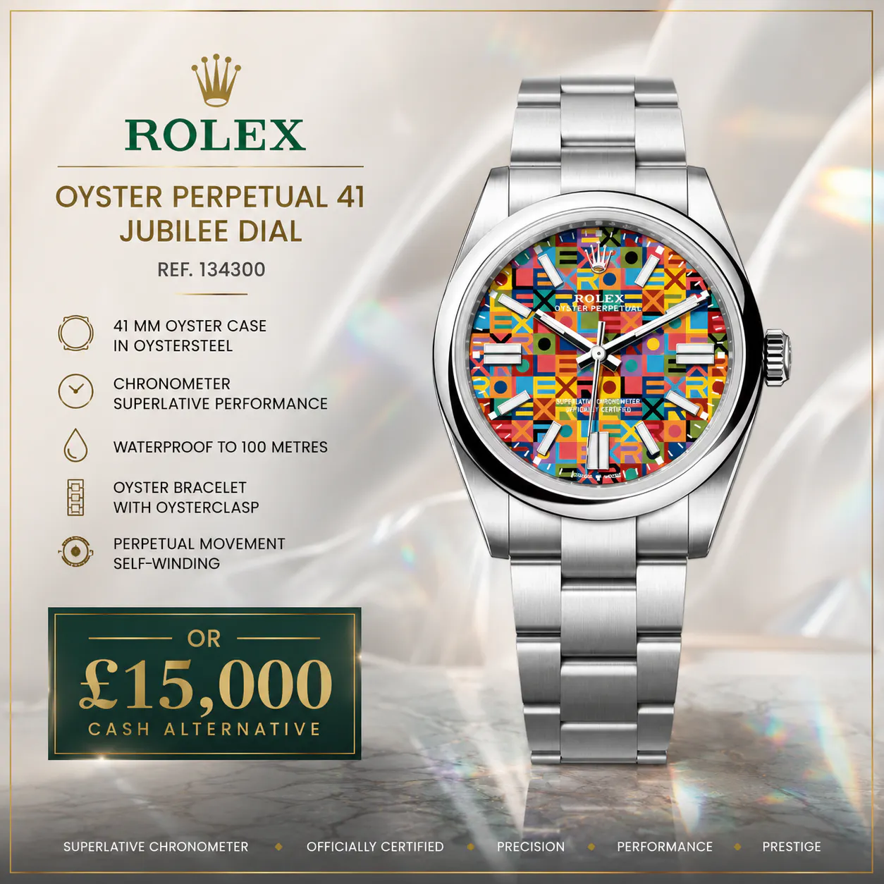 NEW 2026 ROLEX OYSTER PERPETUAL 41 JUBILEE DIAL OR £15,000