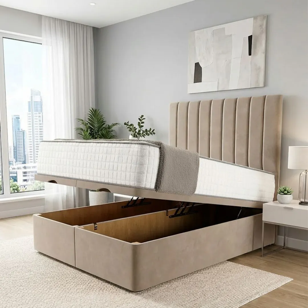 LUXURY OTTOMAN BED BUNDLE - FRAME, MATTRESS + CHOICE OF SIZE & FABRIC