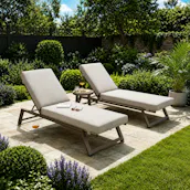 2 x LUXURY OUTDOOR QUATROPI CAYMAN CUSHIONED SUN LOUNGERS