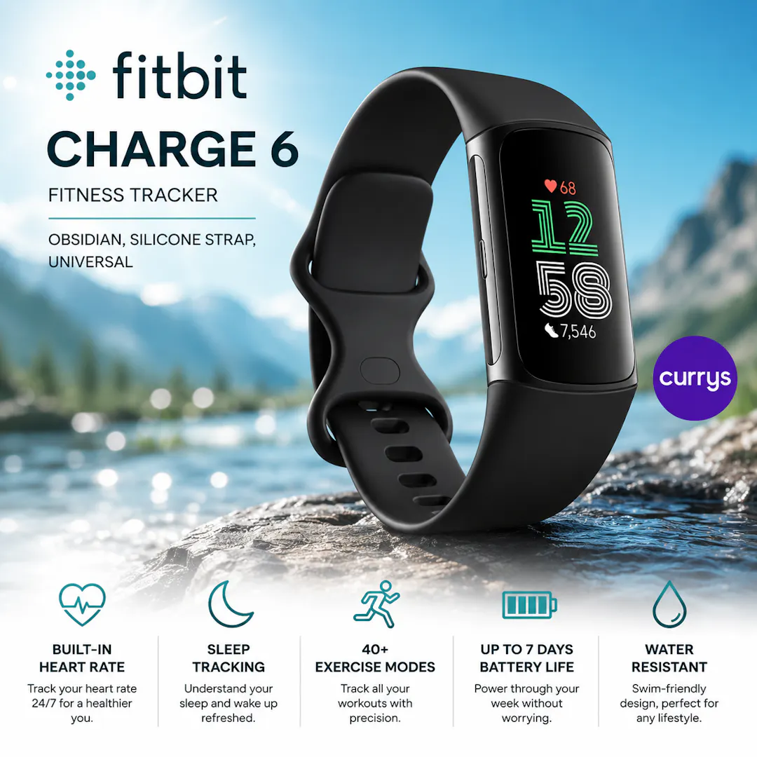 FITBIT CHARGE 6 FITNESS TRACKER - OBSIDIAN, SILICONE STRAP, UNIVERSAL