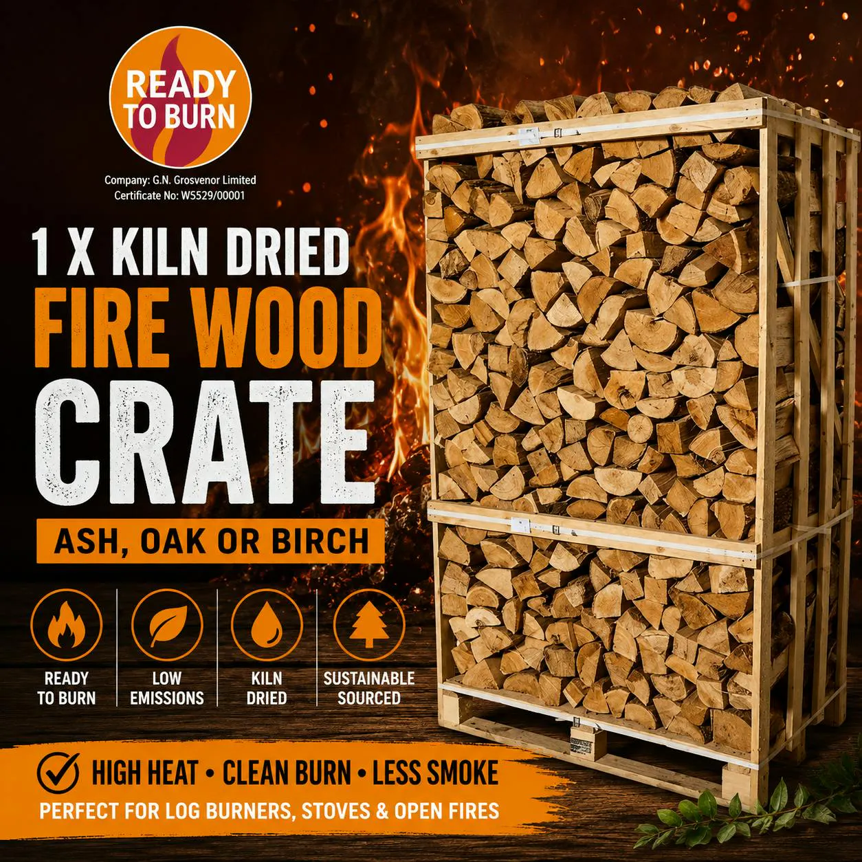 1 X KILN DRIED FIRE WOOD CRATE - ASH, OAK OR BIRCH