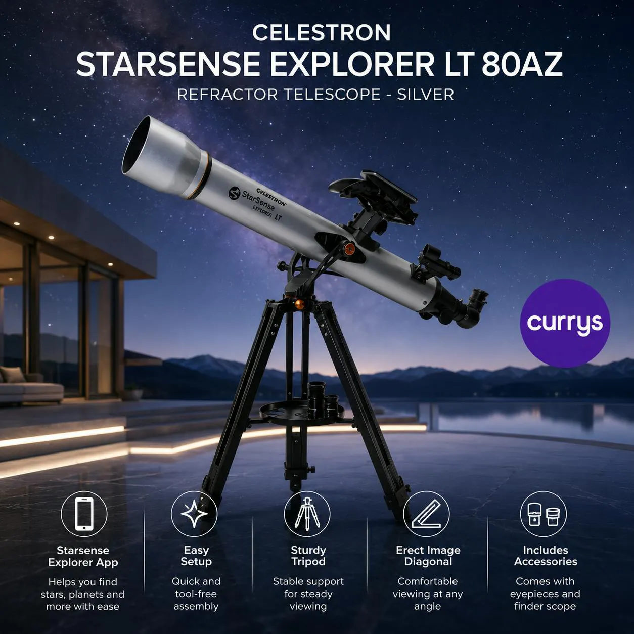 CELESTRON STARSENSE EXPLORER LT 80AZ REFRACTOR TELESCOPE - SILVER