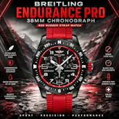 NEW BREITLING ENDURANCE PRO 38MM CHRONOGRAPH RED RUBBER STRAP WATCH