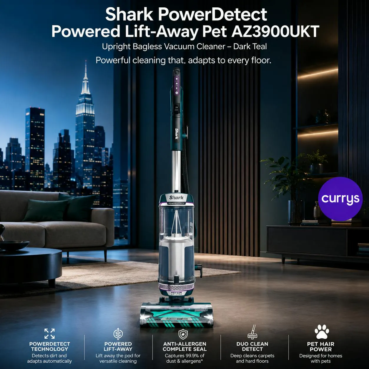 SHARK POWERDETECT POWERED LIFT-AWAY BAGLESS VACUUM CLEANER - DARK TEAL