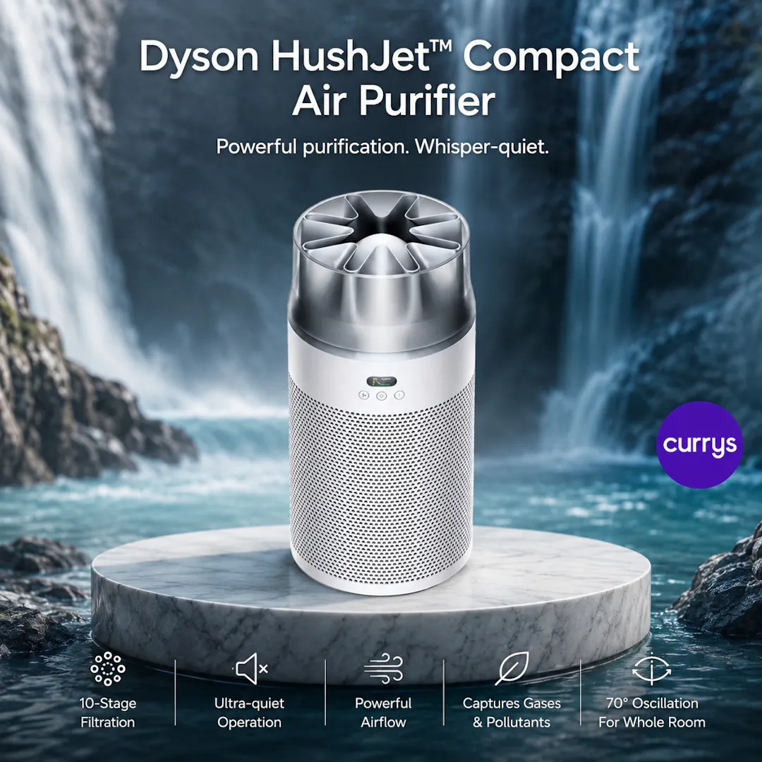 DYSON HUSHJET HJ10 COMPACT AIR PURIFIER - WHITE & SILVER