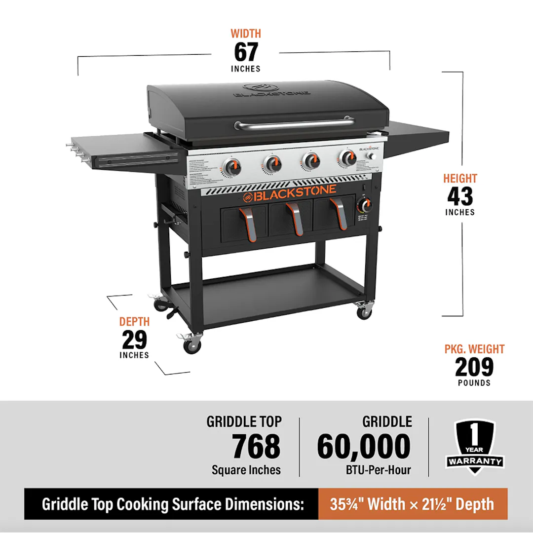 BLACKSTONE 36 INCH 4 BURNER GAS GRIDDLE BUILT IN AIR FRYERS