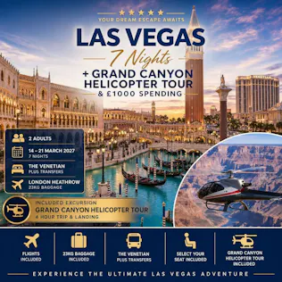 LAS VEGAS 7 NIGHTS + GRAND CANYON HELICOPTER TOUR & £1000