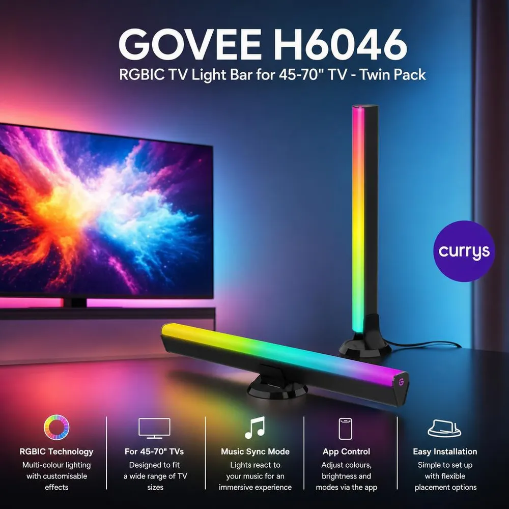 GOVEE H6046 RGBIC TV Light Bar for 45-70" TV - Twin Pack