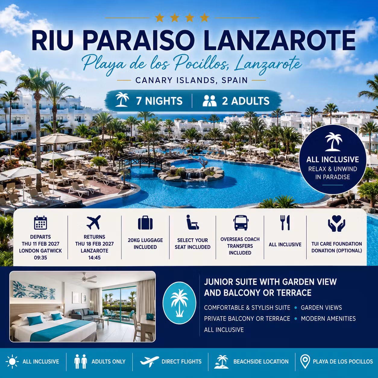 7 NIGHT LANZAROTE ALL INCLUSIVE HOLIDAY FOR TWO