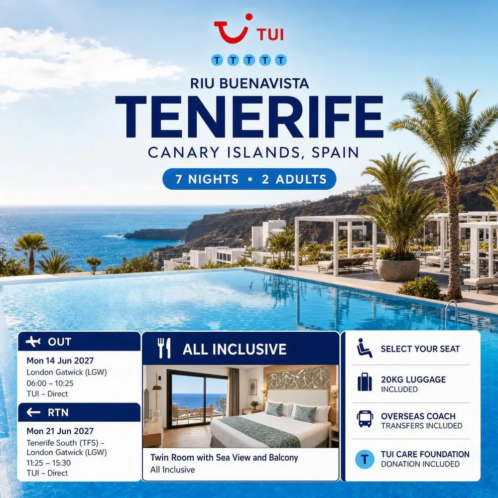 TUI ALL INCLUSIVE 7 NIGHTS 2 PEOPLE RIU BUENAVISTA Tenerife, Canary Islands
