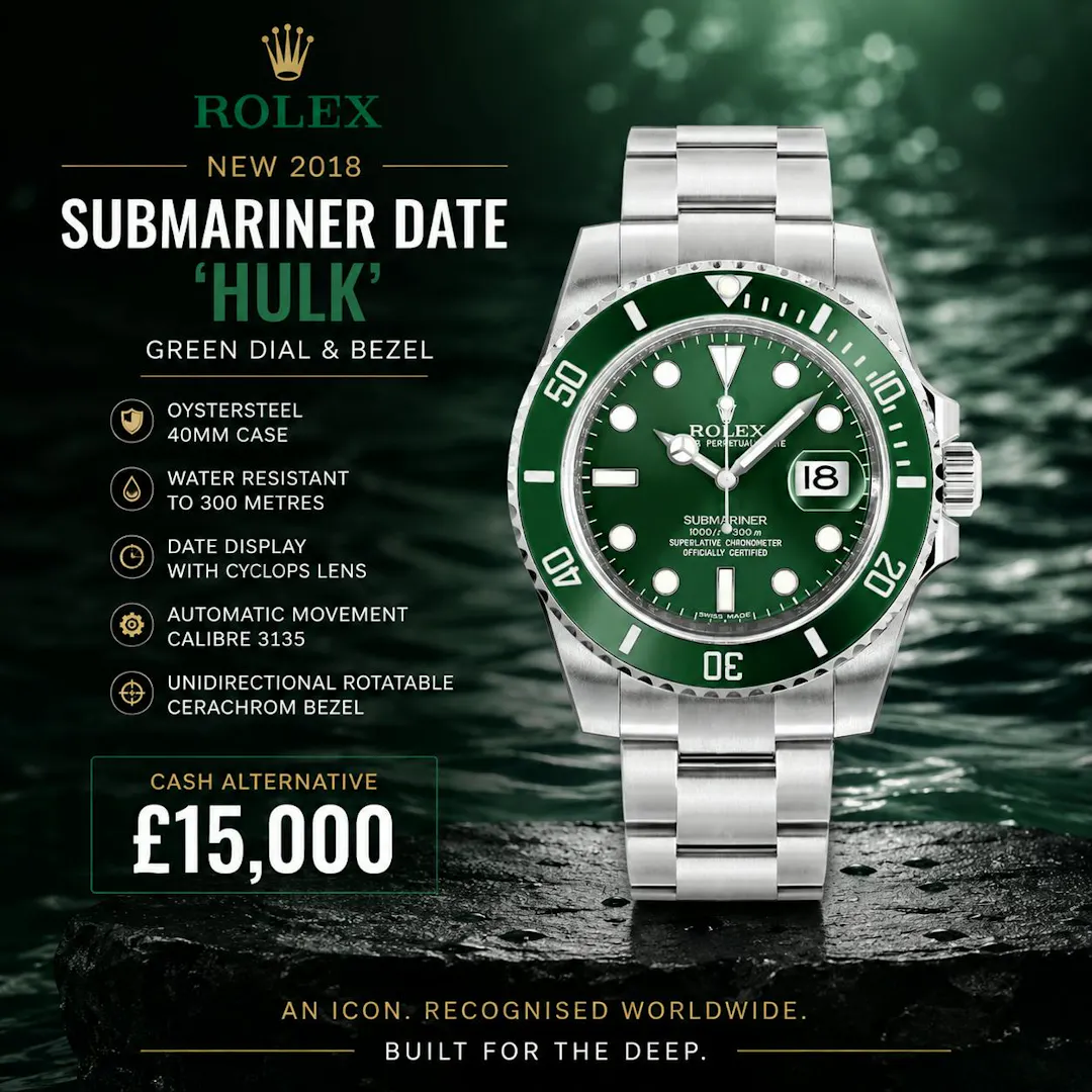 James Harvey - NEW 2018 ROLEX SUBMARINER DATE 'HULK' GREEN DIAL & BEZEL OR £15,000
