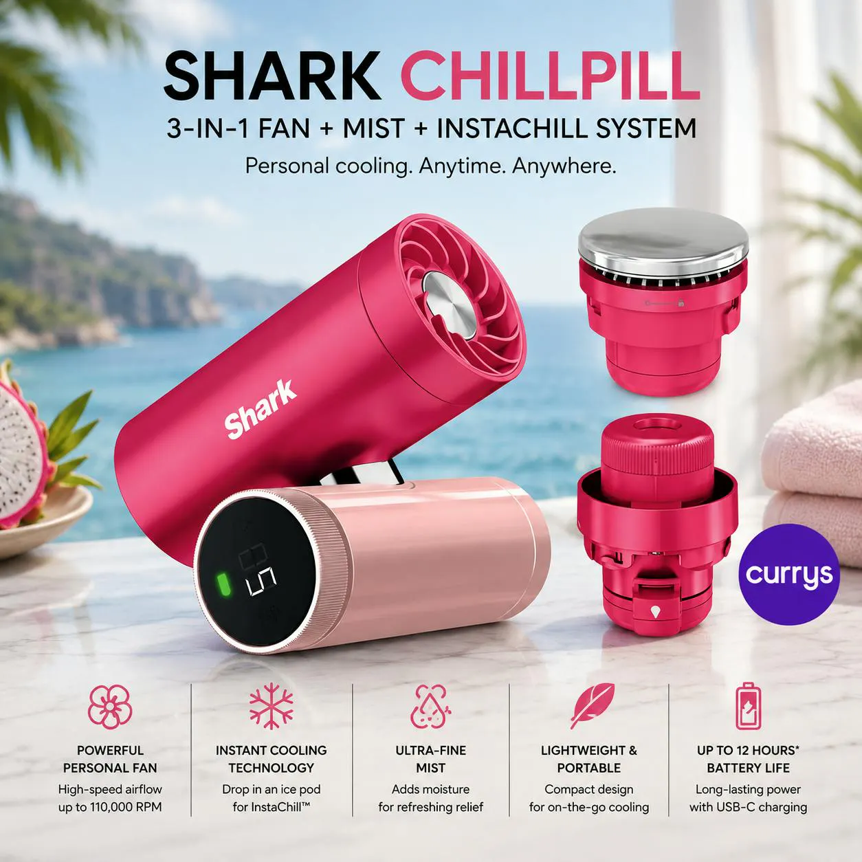SHARK CHILLPILL 3-IN-1 FAN, MIST & INSTACHILL SYSTEM - DRAGON FRUIT