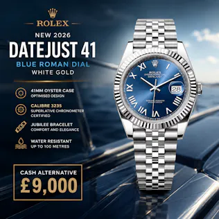 NEW 2026 ROLEX DATEJUST 41 BLUE ROMAN DIAL WHITE GOLD OR £9,000
