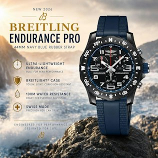 NEW BREITLING ENDURANCE PRO 44MM NAVY BLUE RUBBER STRAP WATCH